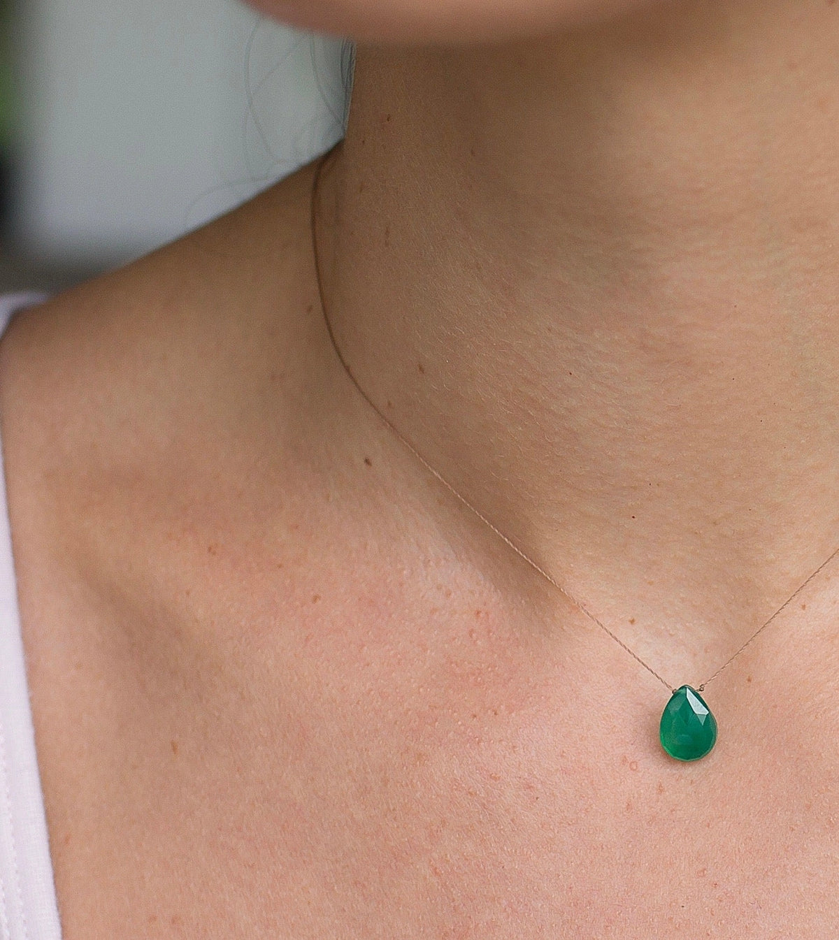 Woman wearing Green Onyx Bereavement Necklace